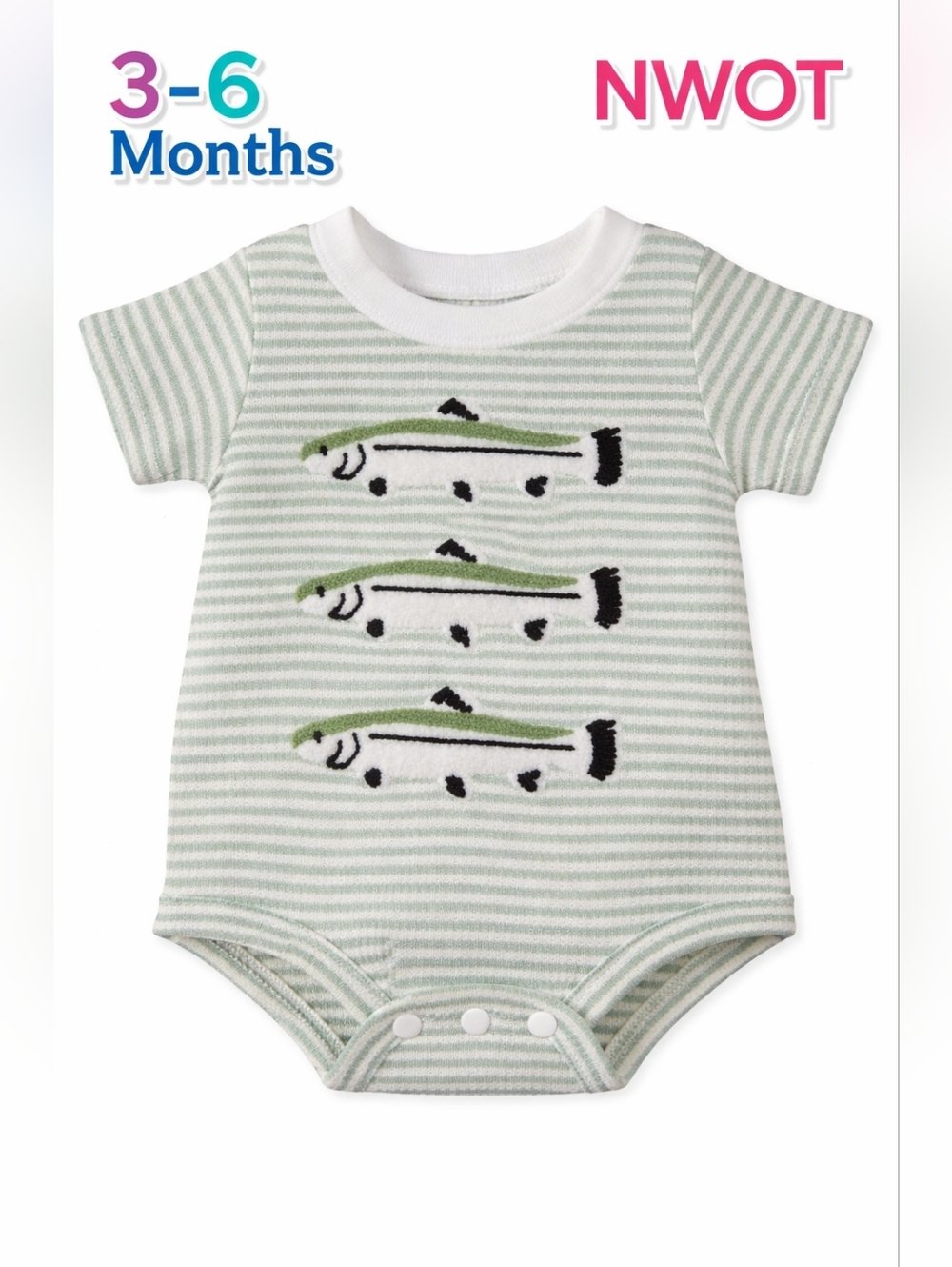 Baby Striped Fish One-Piece Romper - Sage Green, 3-6 Months, NWOT